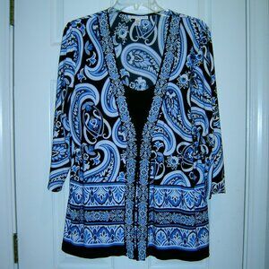 JM Collection Blue (Navy) Paisley Top with 3/4 Sleeve, Size 1X